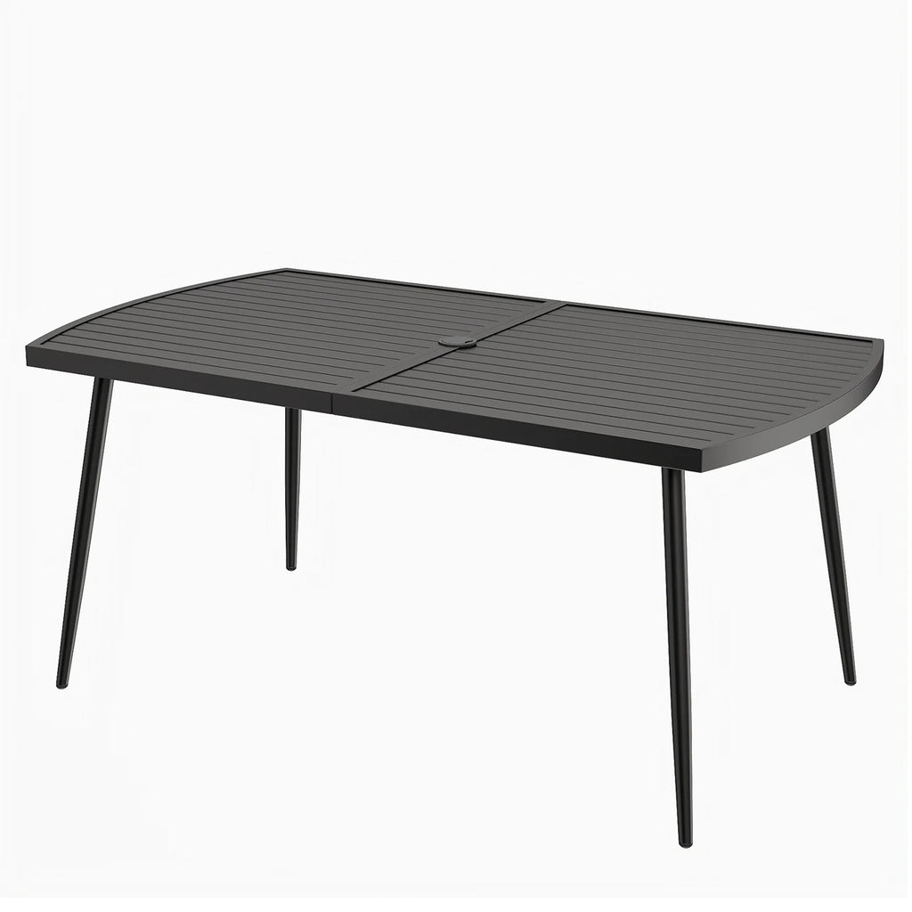 160 x 90 cm Patio Dining Table Rectangle Metal Slat Table with 4 cm Umbrella Hole-
