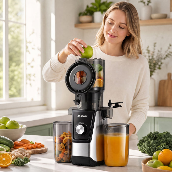 160W Cold Press Juicer w/ Dual Outlets & Wide Chute for Whole Fruits Vegetables-