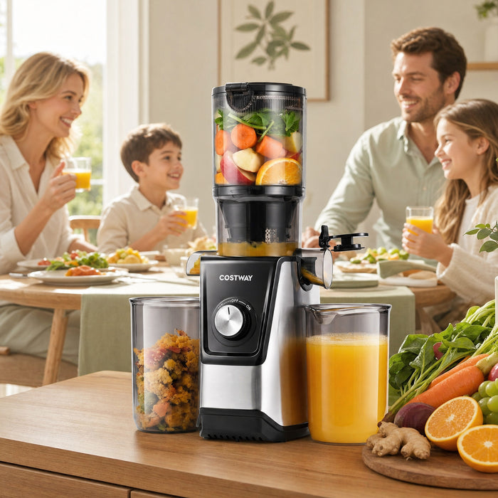 160W Cold Press Juicer w/ Dual Outlets & Wide Chute for Whole Fruits Vegetables-
