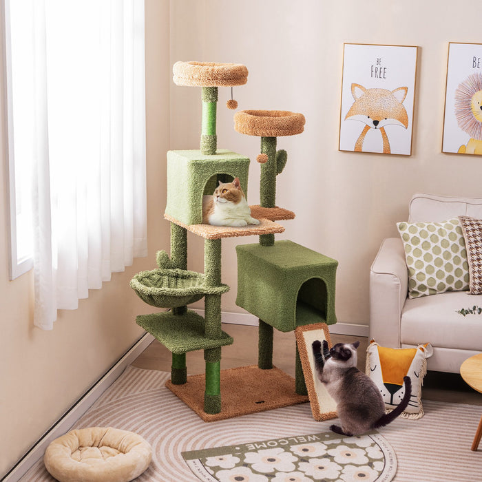 160 cm Multi-level Cactus Cat Tree for Indoor Cats with Scratching Posts-