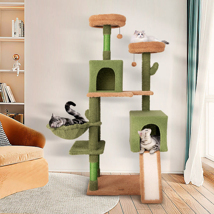 160 cm Multi-level Cactus Cat Tree for Indoor Cats with Scratching Posts-