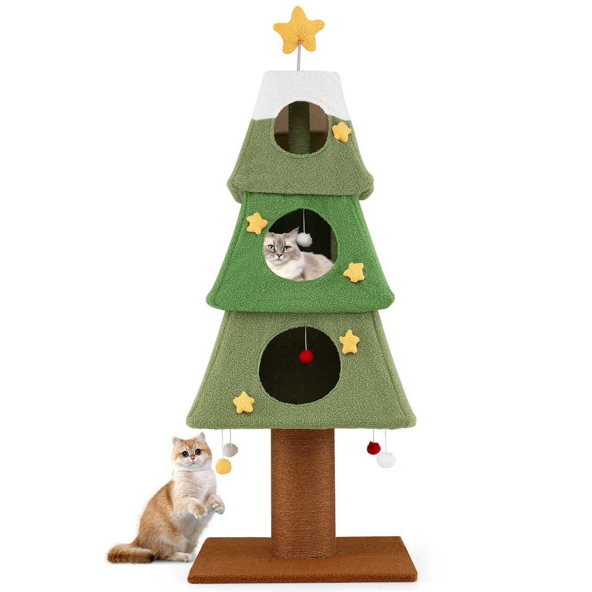 160cm Cute Cat Tower with 3 Condos and Sisal Scratching Post-