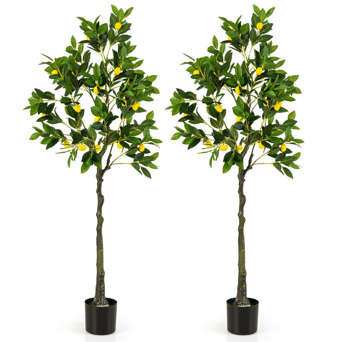 160cm Tall Set of 2 Fake Lemon Plant with Lemon Fruits and Cement Pot