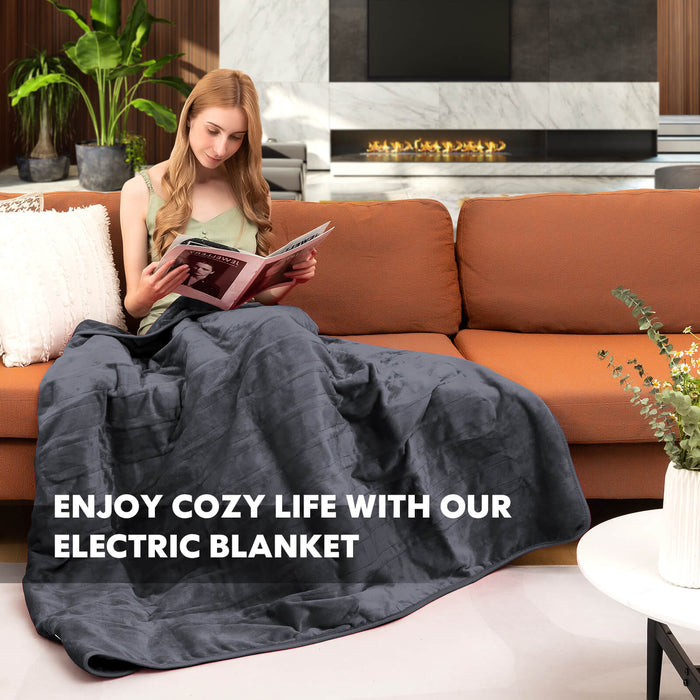 160 x 130 CM Electric Heated Throw Blanket with 10 Heat Settings-