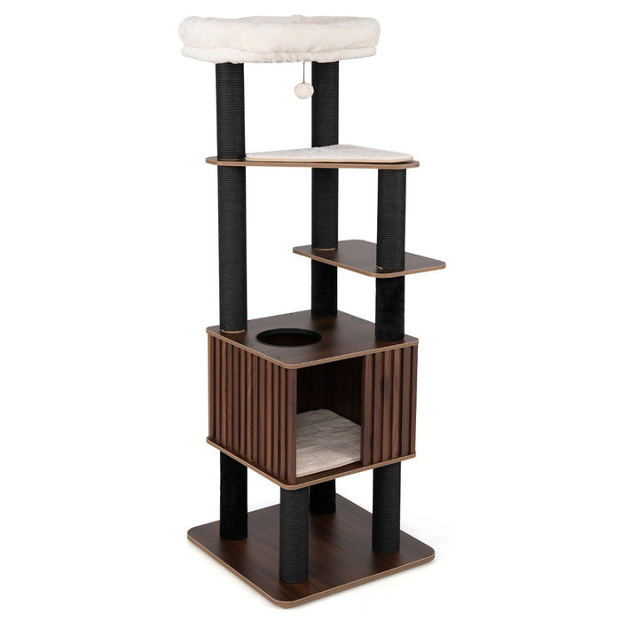 162CM Tall Cat Tree with Soft Padding and Hanging Jingling Ball-