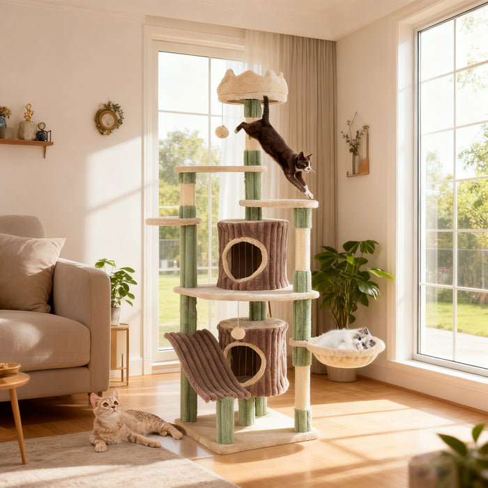 163 cm Tall Kitty Tower with 2 Condos and Plush Perch-