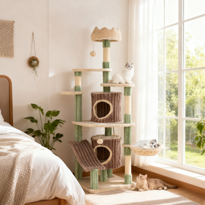 163 cm Tall Kitty Tower with 2 Condos and Plush Perch-