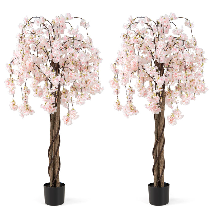 163CM Tall Artificial Cherry Blossom Tree with Flowers Set of 2-