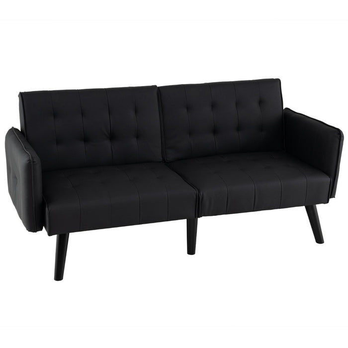 164 CM Convertible Futon Sofa Bed with 3-Position Adjustable Backrests-Grey