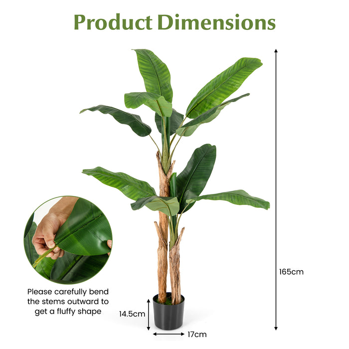 Banana Tree Replica - 165cm Tall Artificial Plant with 10 Large Leaves - Ideal for Tropical Decor Themes & Indoor Use