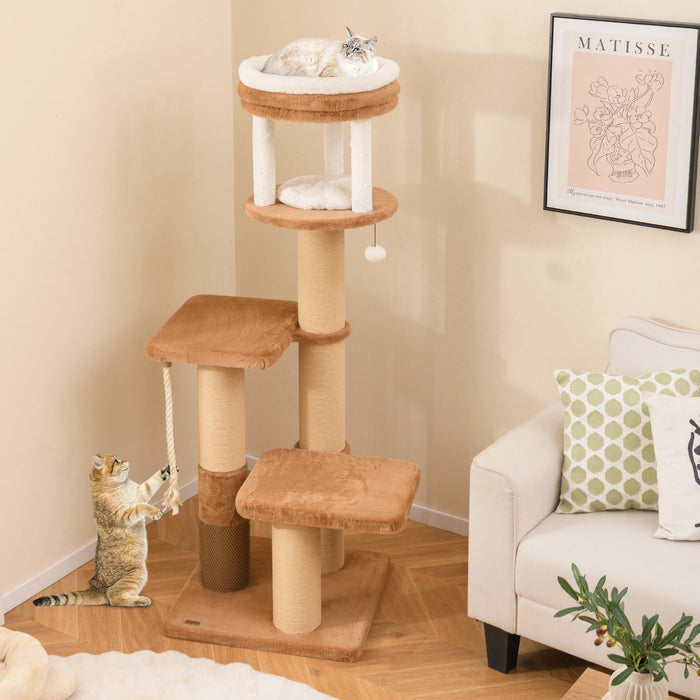 166 cm Tall Cat Tree with Self-groomer and Removable Cat Bed-