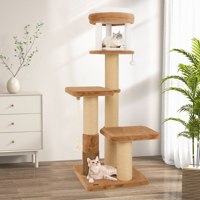 166 cm Tall Cat Tree with Self-groomer and Removable Cat Bed-