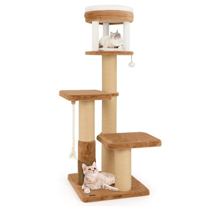 166 cm Tall Cat Tree with Self-groomer and Removable Cat Bed-