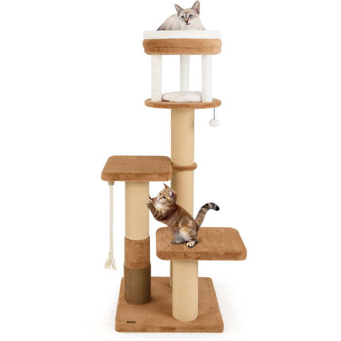 166 cm Tall Cat Tree with Self-groomer and Removable Cat Bed-