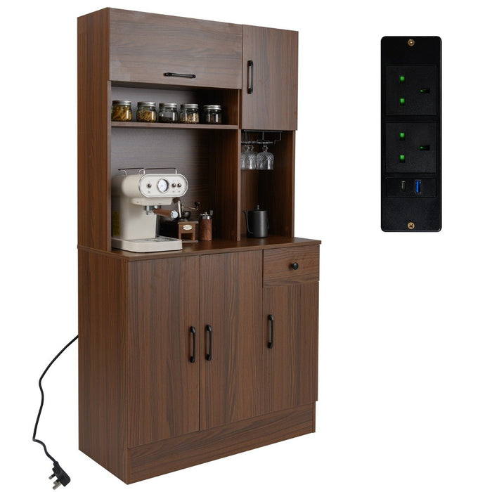 167cm Tall Pantry Cabinet with Hutch and Power Outlets-