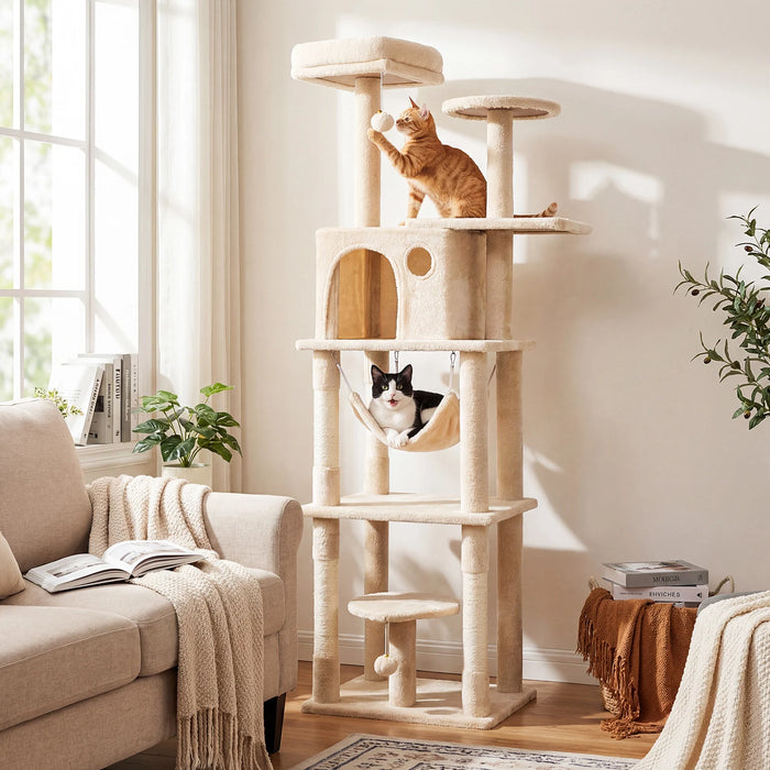 168 cm Tall Multi-Level Cat Tree with 2 Perches and Hammock-