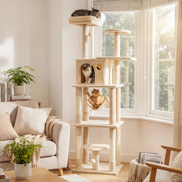 168 cm Tall Multi-Level Cat Tree with 2 Perches and Hammock-