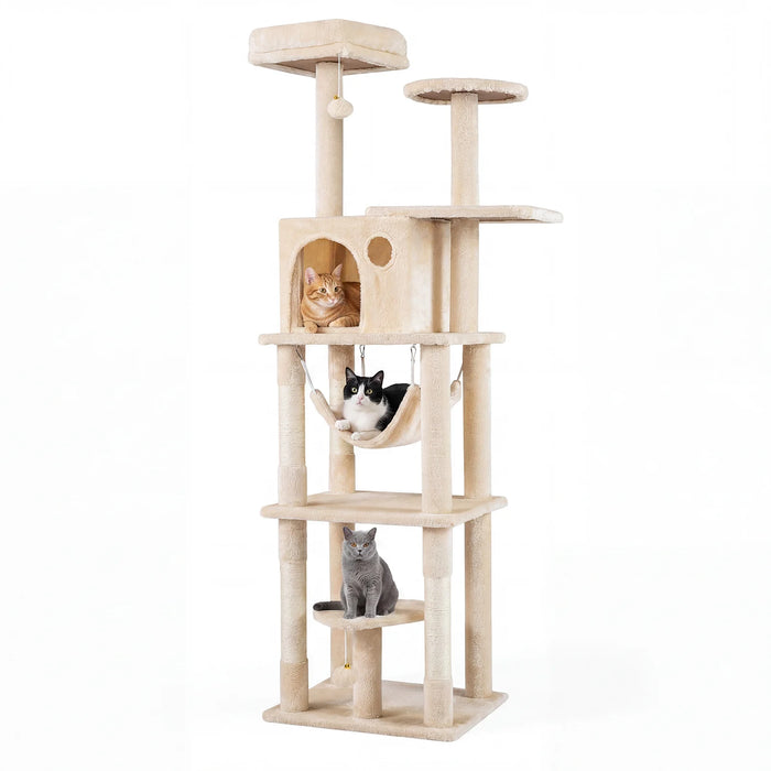 168 cm Tall Multi-Level Cat Tree with 2 Perches and Hammock-