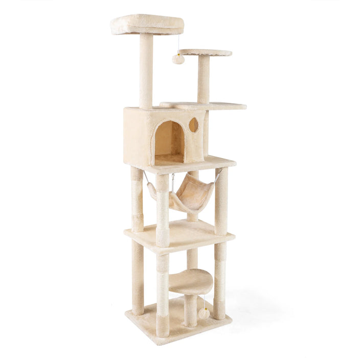 168 cm Tall Multi-Level Cat Tree with 2 Perches and Hammock-