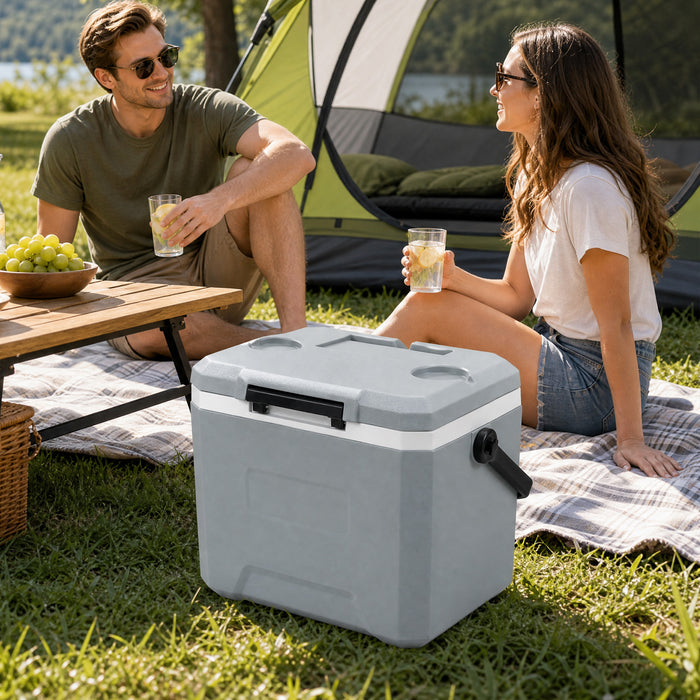 16L Portable Cooler with Phone & Bottle Holders and Divider for Camping Fishing-
