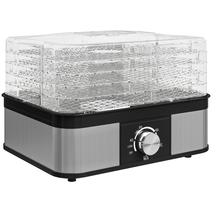 HOMCOM 5 Tier Food Dehydrator, 245W Stainless Steel Food Dryer Machine with Adjustable Temperature for Drying Fruit, Meat, Vegetable, Jerky and Pet Treat, Black