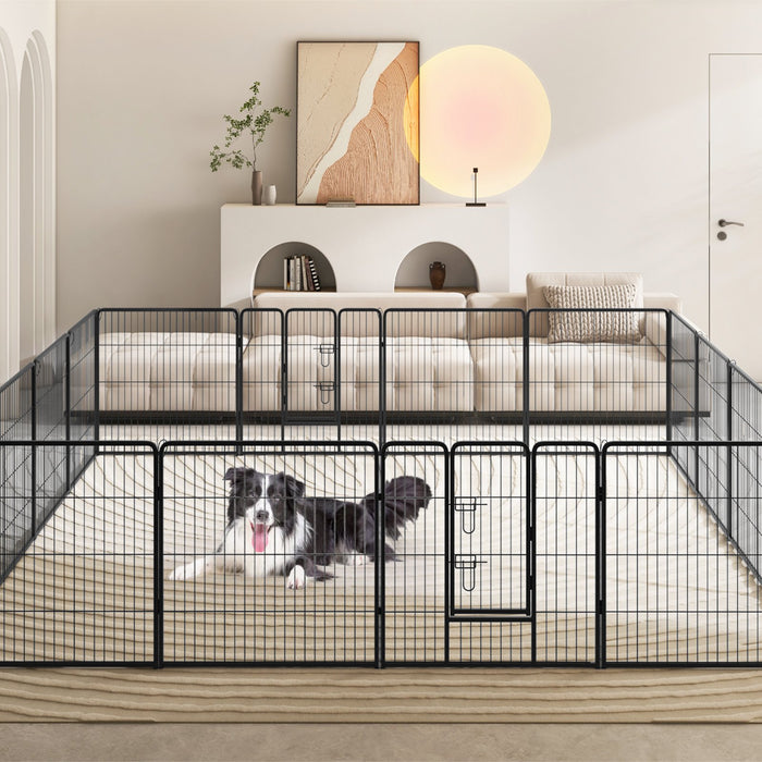 16 Panel 80cm Height Pen Fence with Lock and Large Door-