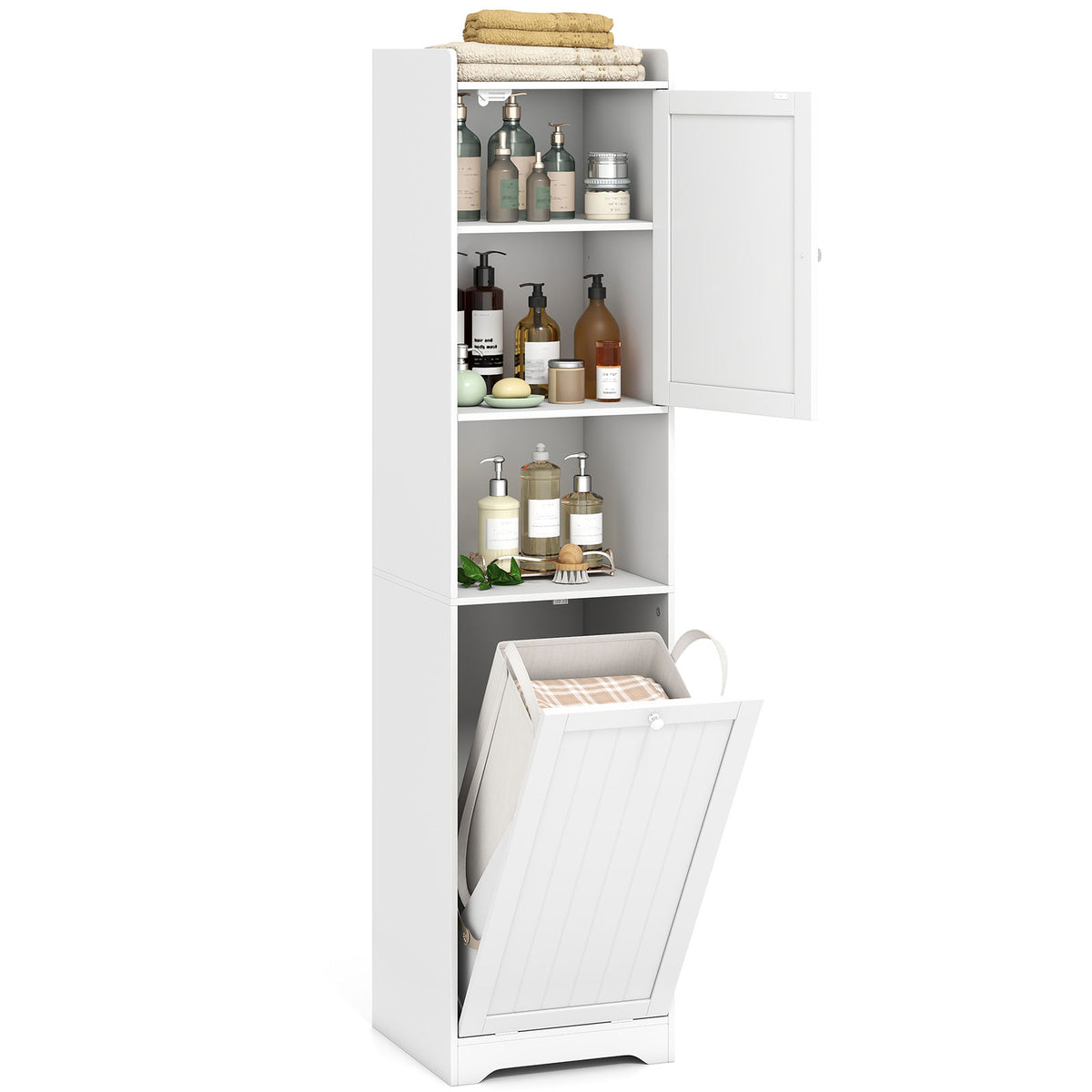170 CM Bathroom Cabinet Tall and Slim Linen Tower with Storage-