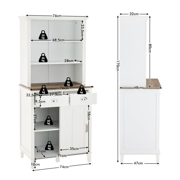 Buffet - 170 CM Freestanding Hutch Furniture with Adjustable Shelves - Ideal Storage Solution for Kitchen and Dining Room