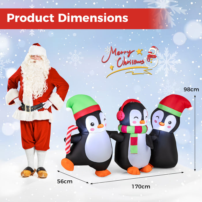 170 cm LED Lighted Xmas Inflatable Penguin Family Hand in Hand