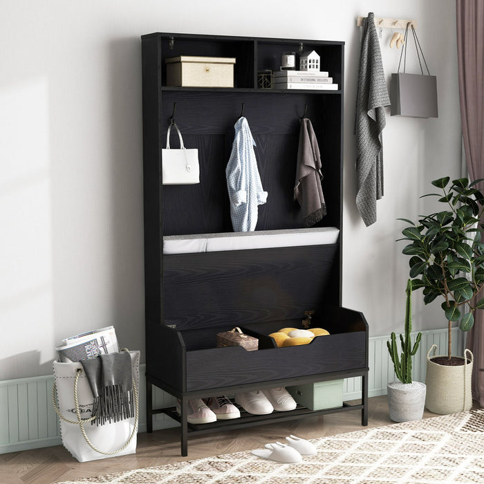 4-in-1 Coat Rack - Stylish Seating with Storage Compartments - Ideal for Organized Entryways