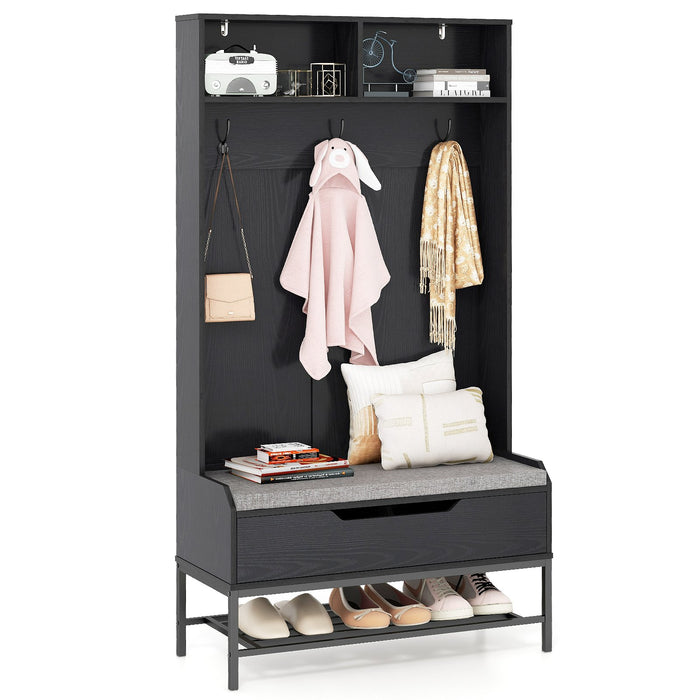 4-in-1 Coat Rack - Stylish Seating with Storage Compartments - Ideal for Organized Entryways