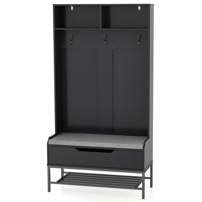 4-in-1 Coat Rack - Stylish Seating with Storage Compartments - Ideal for Organized Entryways