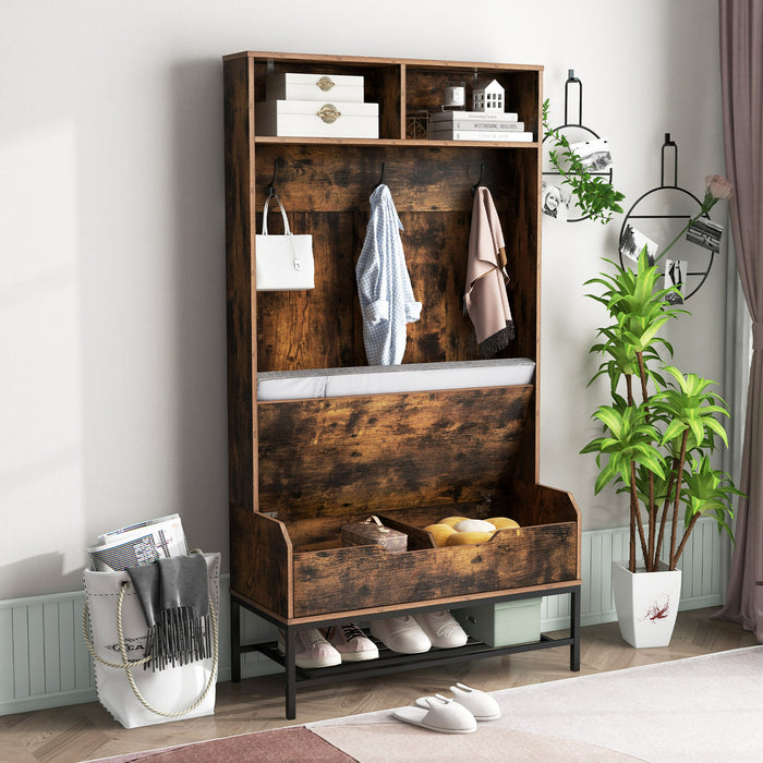 4-in-1 Coat Rack - Stylish Seating with Storage Compartments - Ideal for Organized Entryways