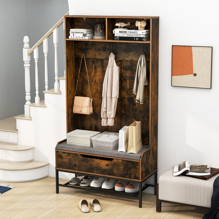 4-in-1 Coat Rack - Stylish Seating with Storage Compartments - Ideal for Organized Entryways