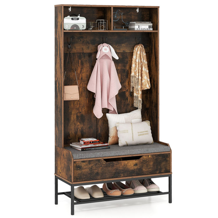 4-in-1 Coat Rack - Stylish Seating with Storage Compartments - Ideal for Organized Entryways