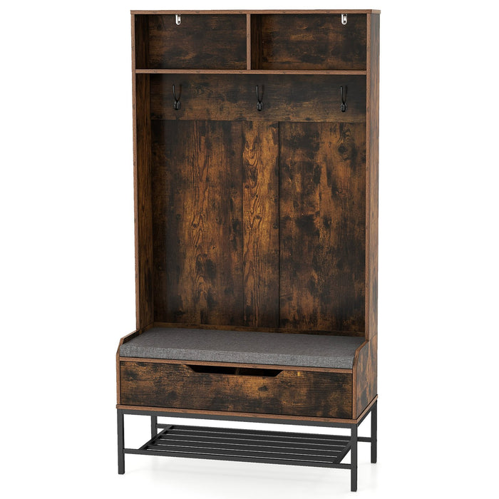 4-in-1 Coat Rack - Stylish Seating with Storage Compartments - Ideal for Organized Entryways