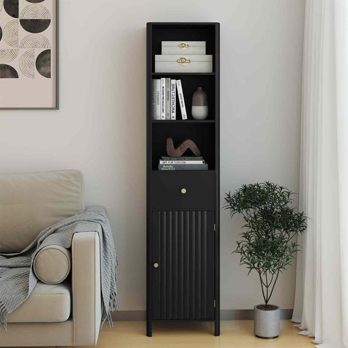 170cm Tall Bathroom Cabinet with Fluted Door and 1 Drawer 3 Open Shelves-