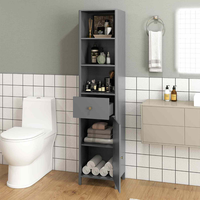 170cm Tall Bathroom Cabinet with Fluted Door and 1 Drawer 3 Open Shelves-