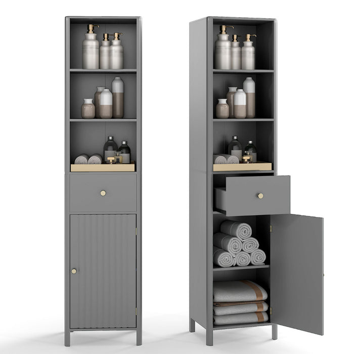 170cm Tall Bathroom Cabinet with Fluted Door and 1 Drawer 3 Open Shelves-