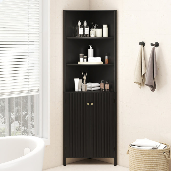 172 CM Tall Corner Cabinet with 5 Shelves and 2 Fluted Doors-Beige