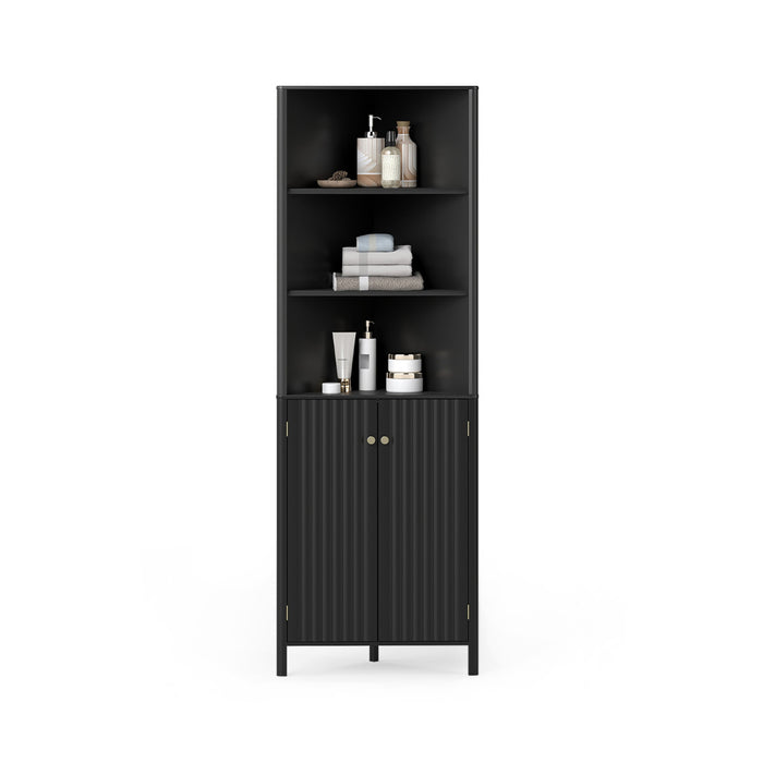 172 CM Tall Corner Cabinet with 5 Shelves and 2 Fluted Doors-Beige