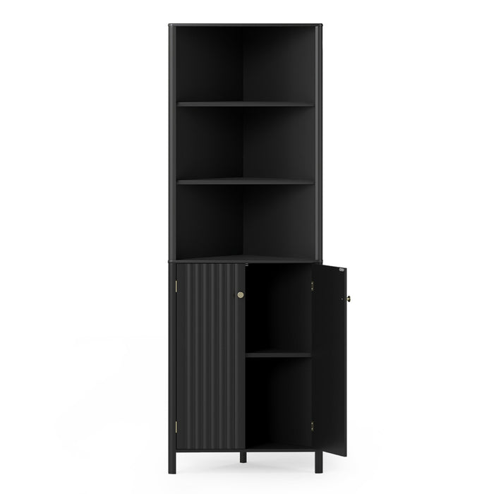 172 CM Tall Corner Cabinet with 5 Shelves and 2 Fluted Doors-Beige