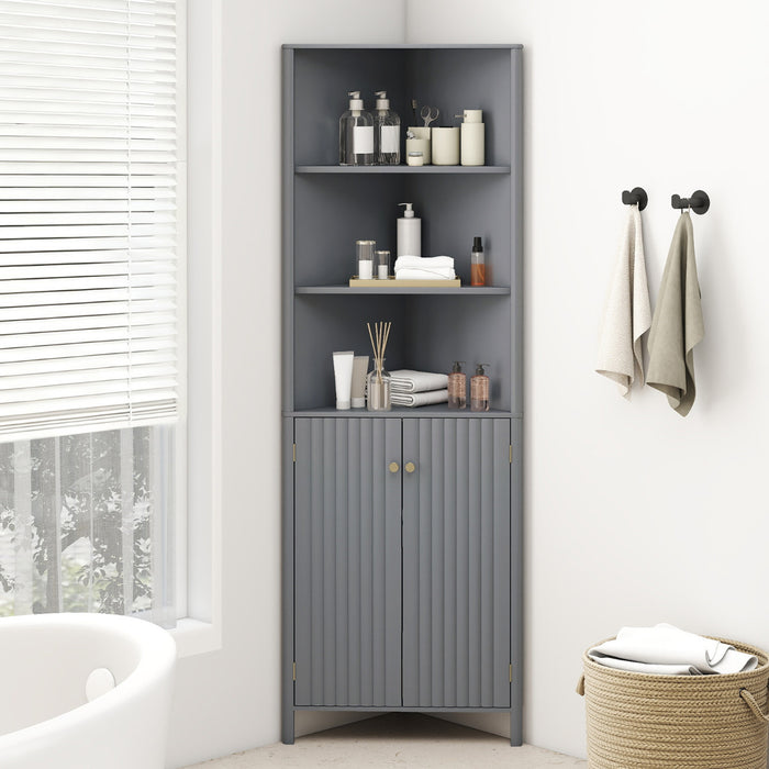 172 CM Tall Corner Cabinet with 5 Shelves and 2 Fluted Doors-Beige