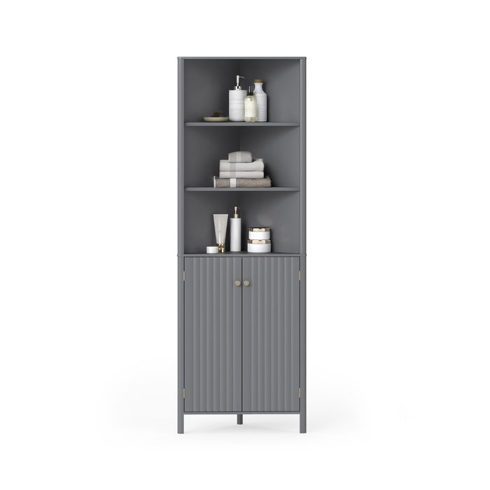 172 CM Tall Corner Cabinet with 5 Shelves and 2 Fluted Doors-Beige