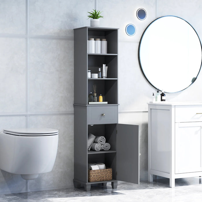 172cm Tall Bathroom Cabinet with Drawer and 3 Open Shelves-