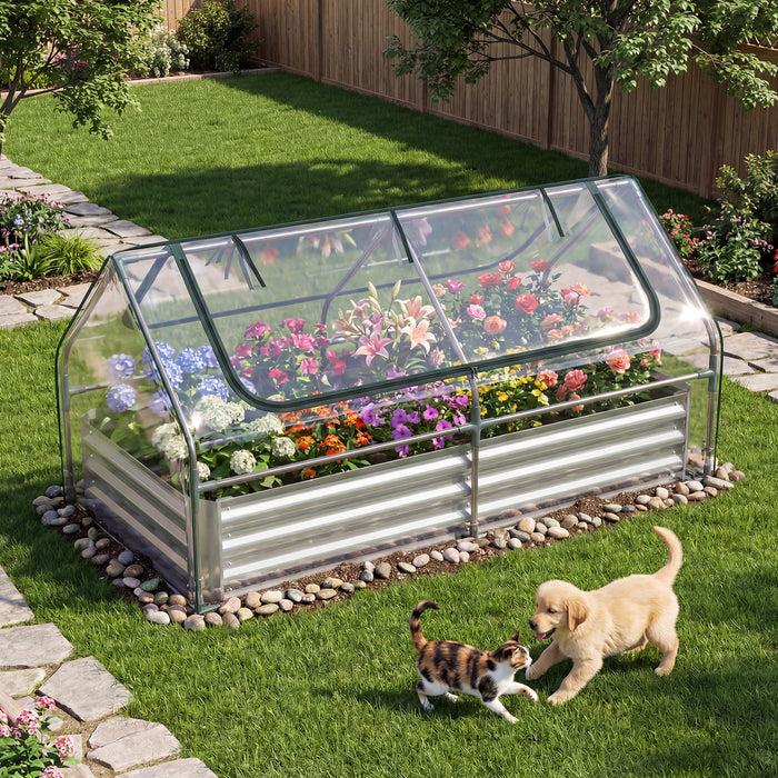 174 x 84 x 30 cm Galvanized Raised Garden Bed with Cover-