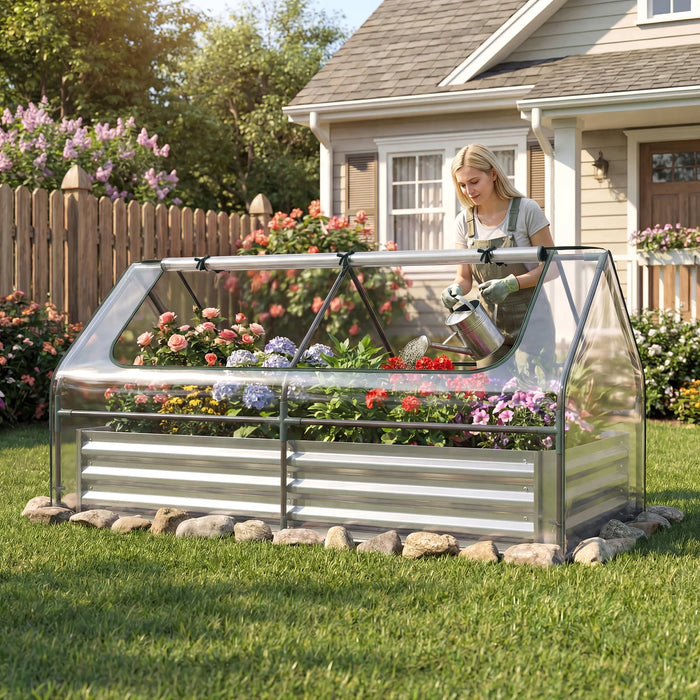 174 x 84 x 30 cm Galvanized Raised Garden Bed with Cover-