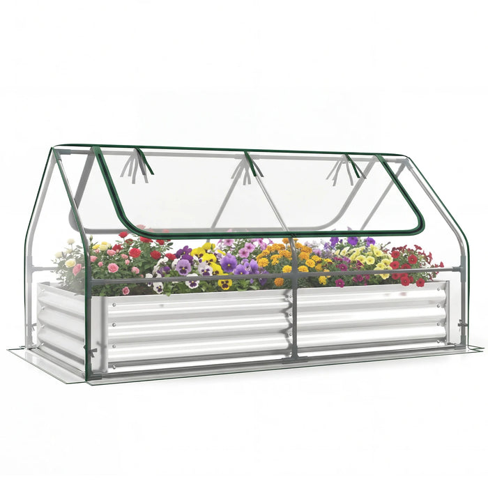174 x 84 x 30 cm Galvanized Raised Garden Bed with Cover-