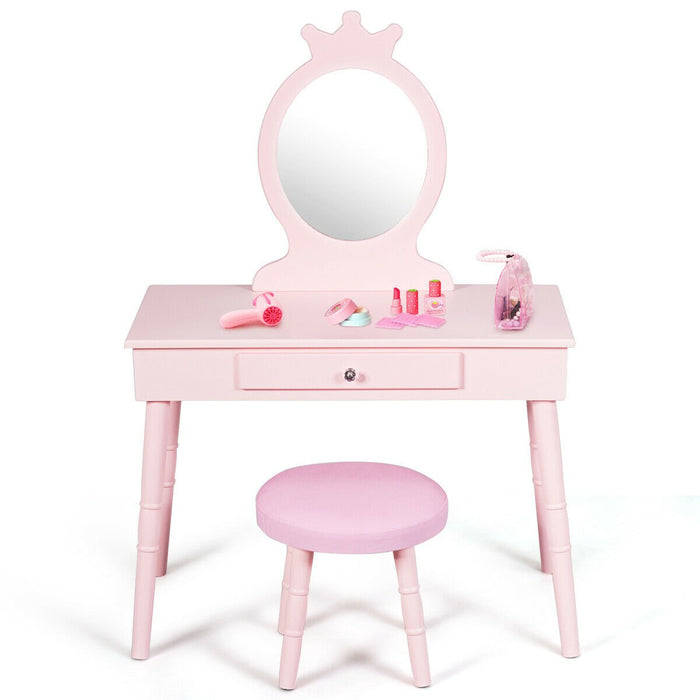 Child's Dressing Table and Cushioned Stool Set-