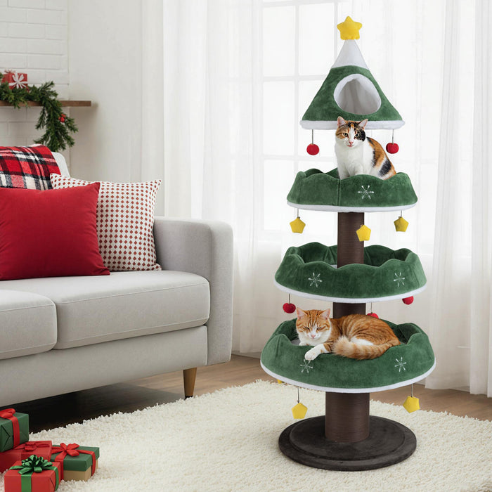 179 CM Tall Christmas Cat Tree Multi-Level Kitten Tower with 3 Plush Platforms-